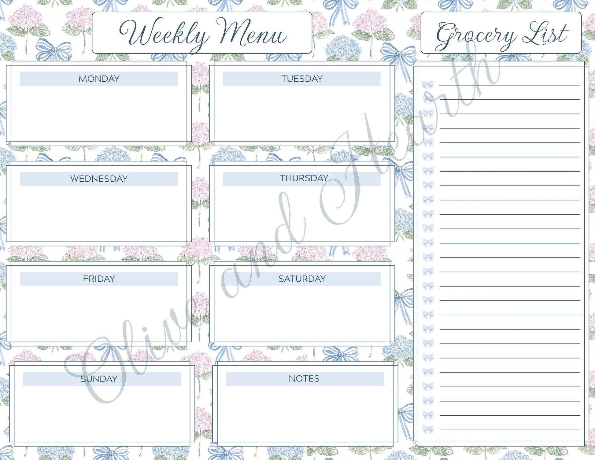 Weekly Menu & Grocery List Magnetic Notepad Set | 110 sheets | Blue | Floral | Grandmillennial Style | Mother's Day Gift Idea