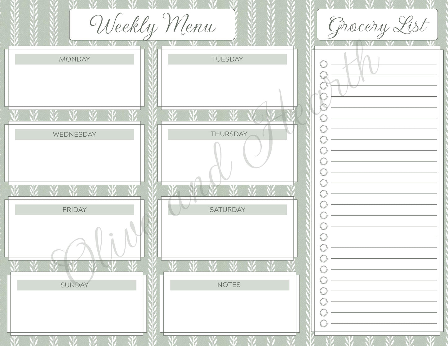 Floral Magnetic Weekly Menu & Grocery List Notepad Set | Sage Green | Dusty Pink | 110 Pages | Mother's Day Gift Idea