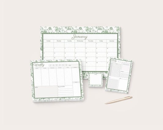 Floral 2026 Desk Calendar Pad | Weekly Daily Planner Notepad | Sage Green Stationery | Mother's Day Gift Idea