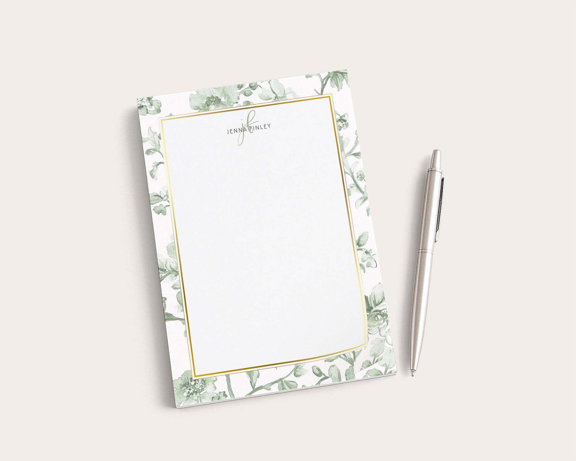 Personalized Floral Notepad | Sage Green Toile Flowers | Mother's Day Gift Idea