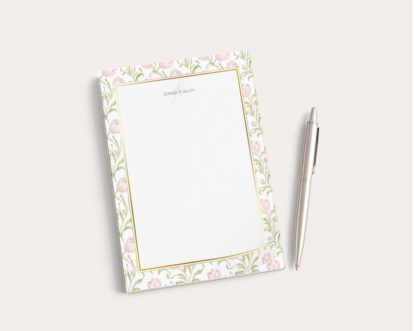 Custom Floral Notepad | 50 and 100 Sheets | Dusty Rose Tulip Flowers | Mother's Day Gift Idea