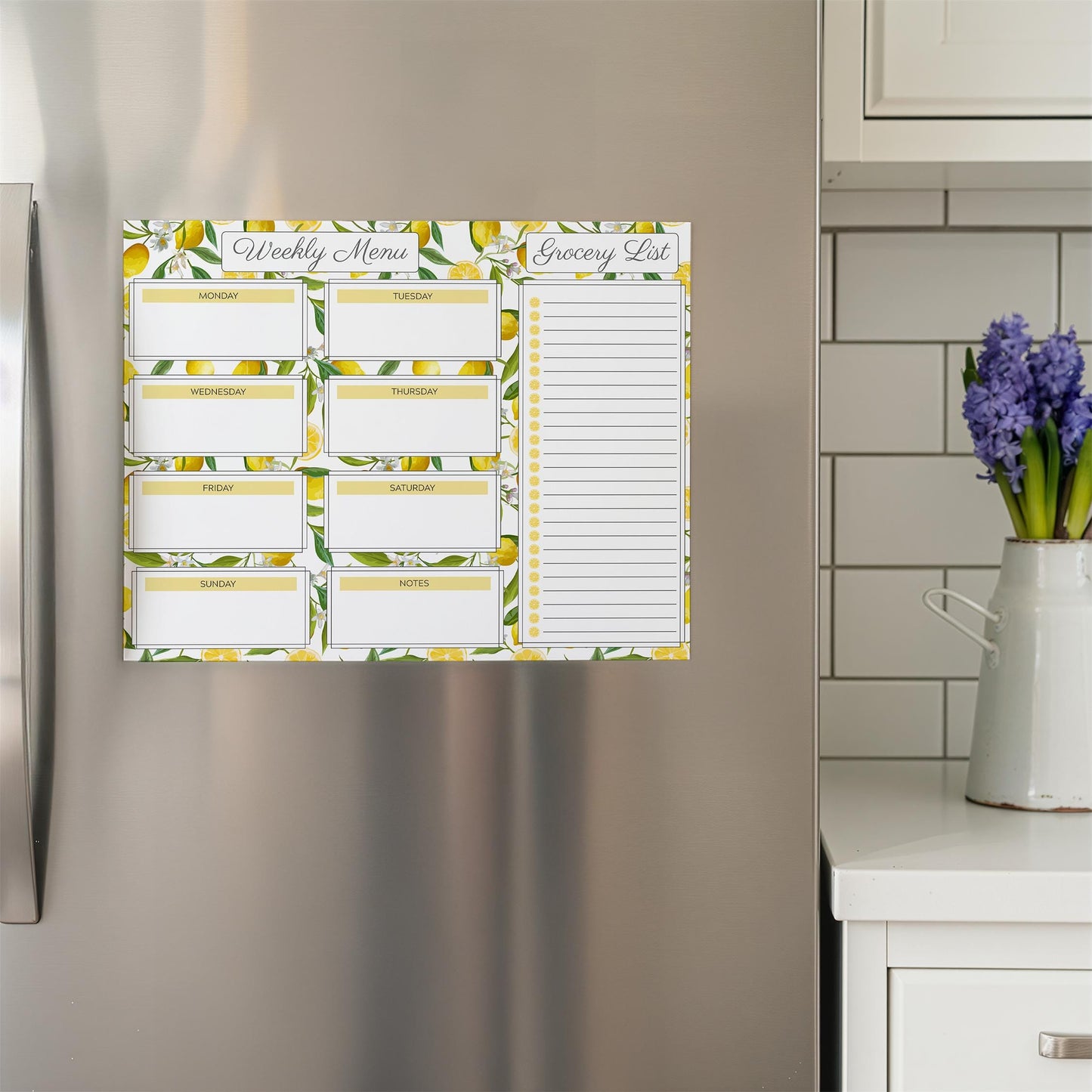 Weekly Menu & Grocery List | Magnetic Notepad Set | 110 sheets | Lemons | Mother's Day Gift Idea