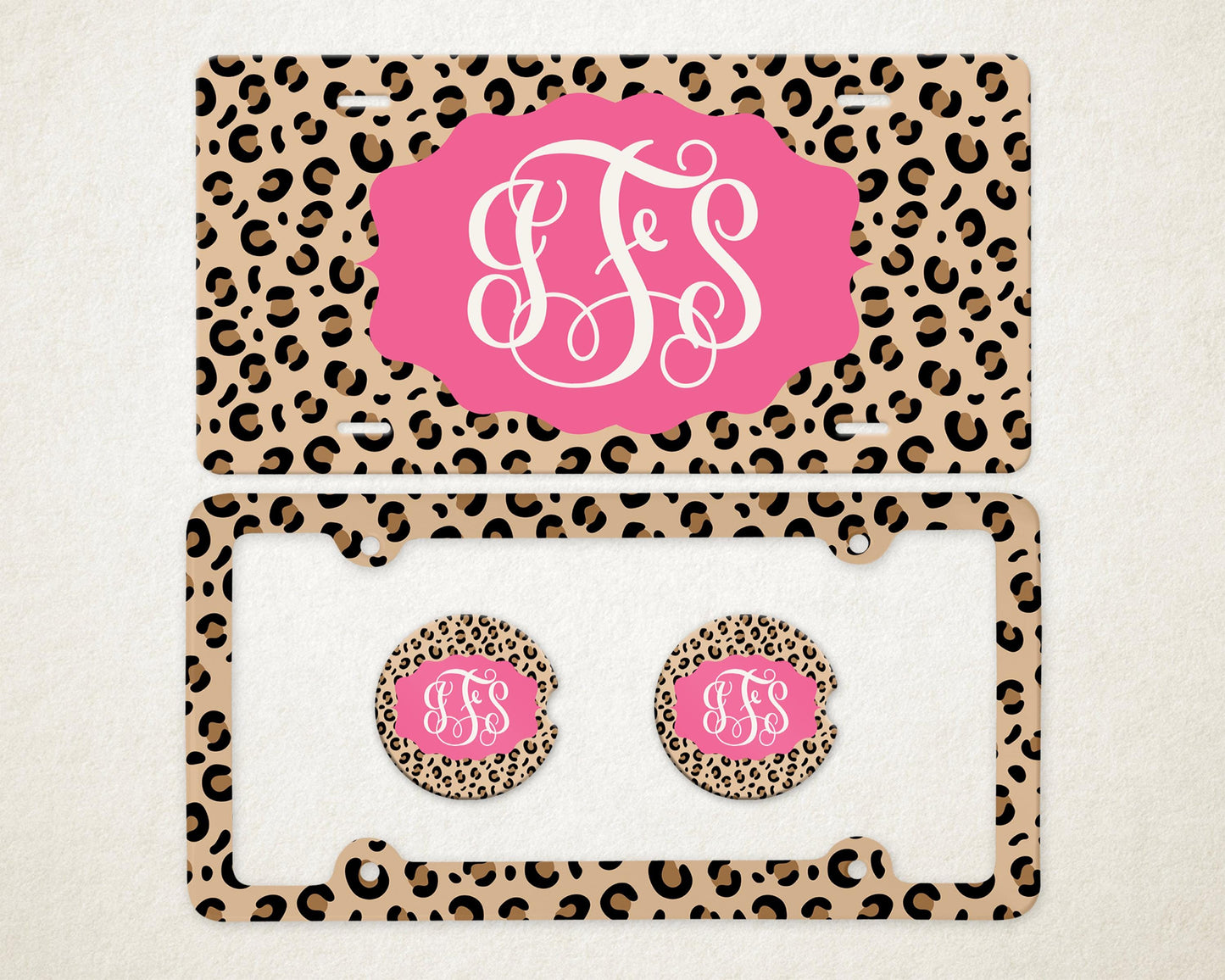 Personalized Car Accessories Set | Front License Plate, License Plate Frame, and Coasters | Mother's Day Gift Idea
