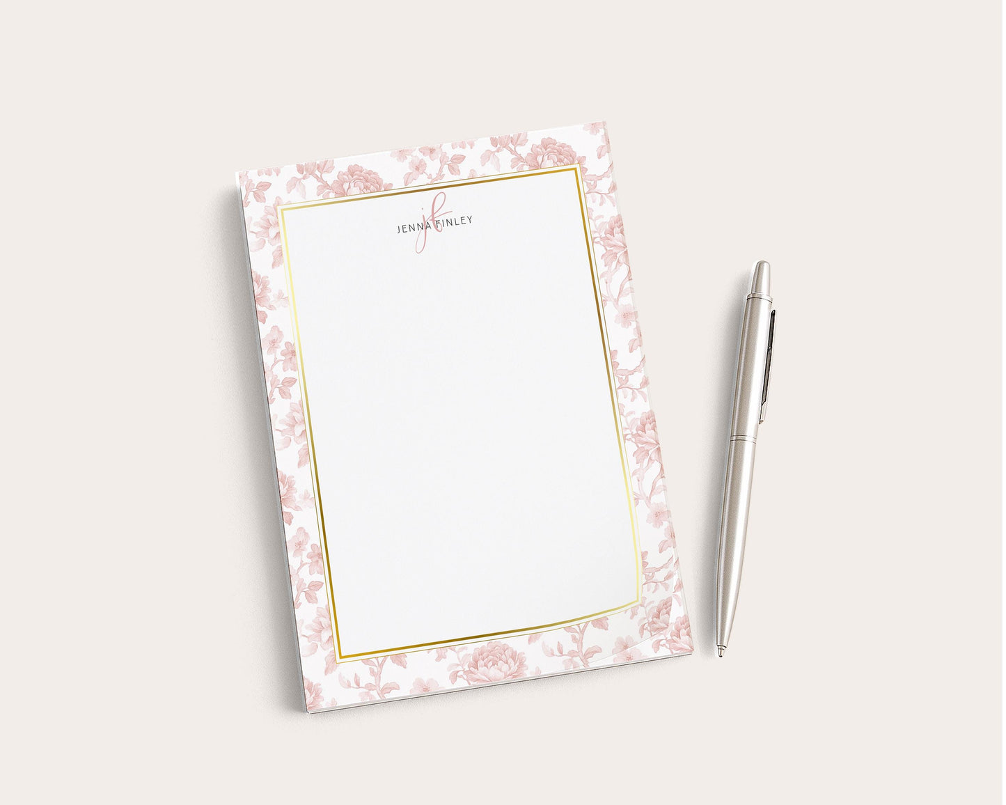 Personalized Floral Notepad | Dusty Rose Toile Flowers | Mother's Day Gift Idea