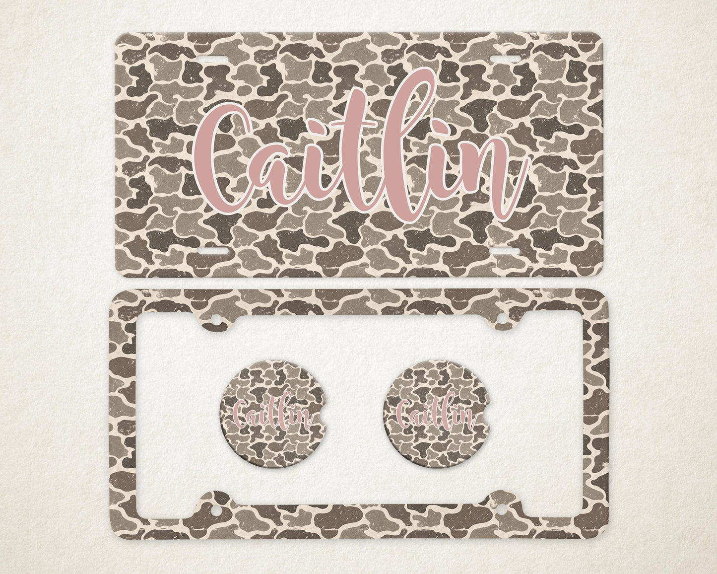Personalized Car Accessories Set | Front License Plate, License Plate Frame, and Coasters | Mother's Day Gift Idea