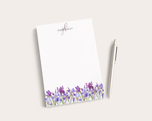 Personalized Floral Notepad | Watercolor Iris Flowers | Mother's Day Gift Idea