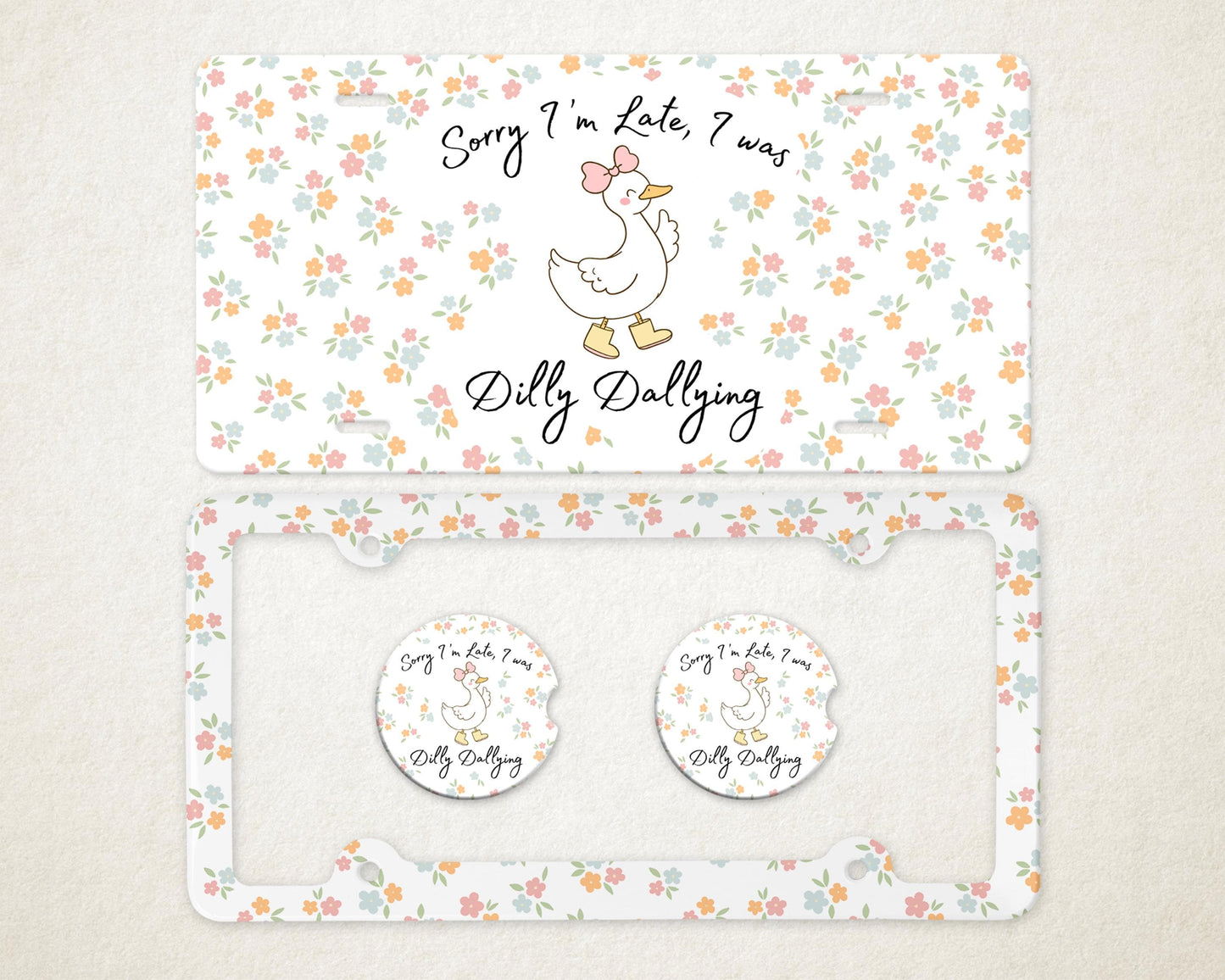 Personalized Car Accessories Set | Front License Plate, License Plate Frame, and Coasters | Mother's Day Gift Idea
