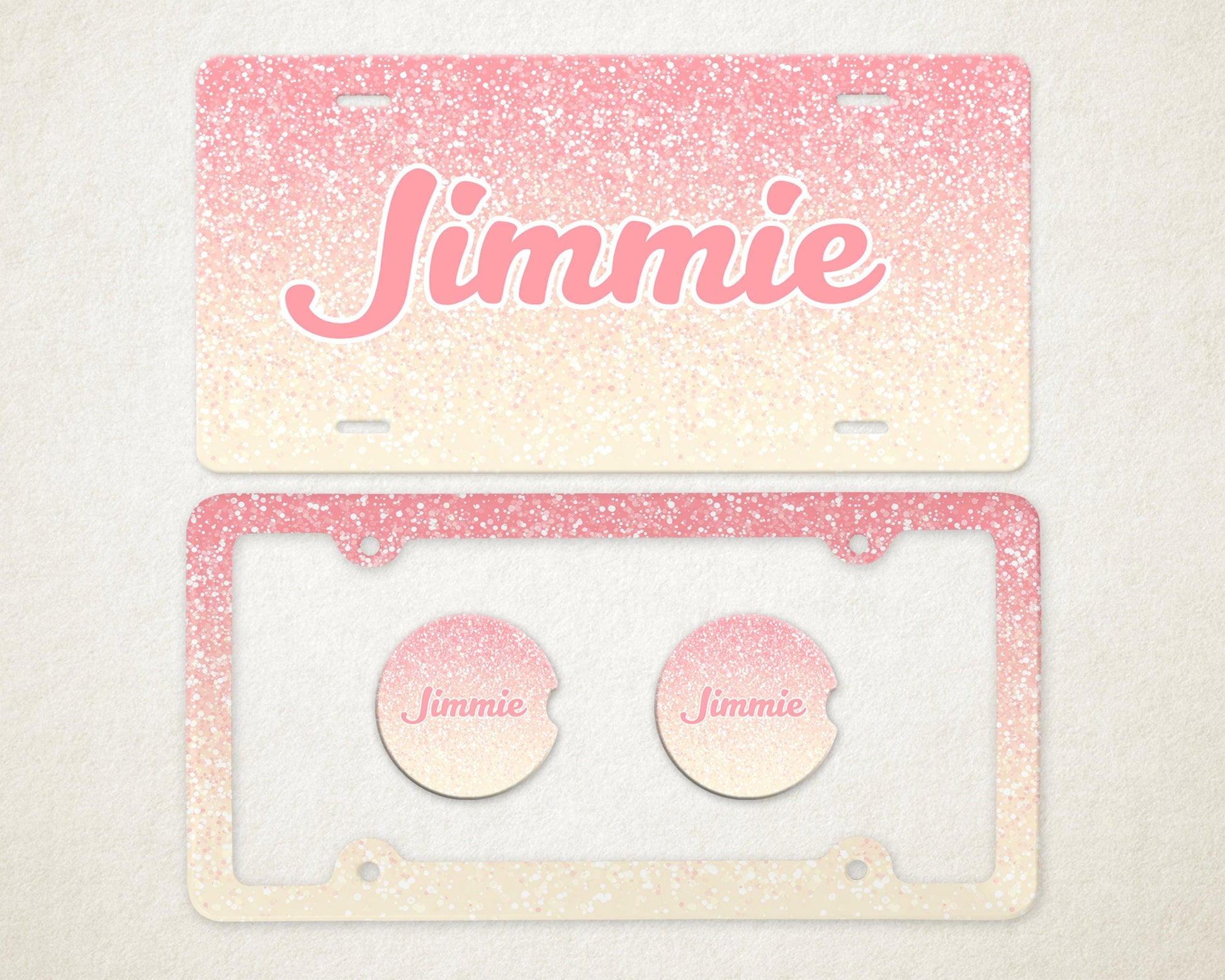 Personalized Car Accessories Set | Front License Plate, License Plate Frame, and Coasters | Mother's Day Gift Idea