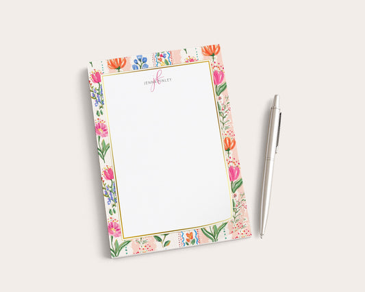 Personalized Floral Notepad | Pink Floral Stripes | Mother's Day Gift Idea
