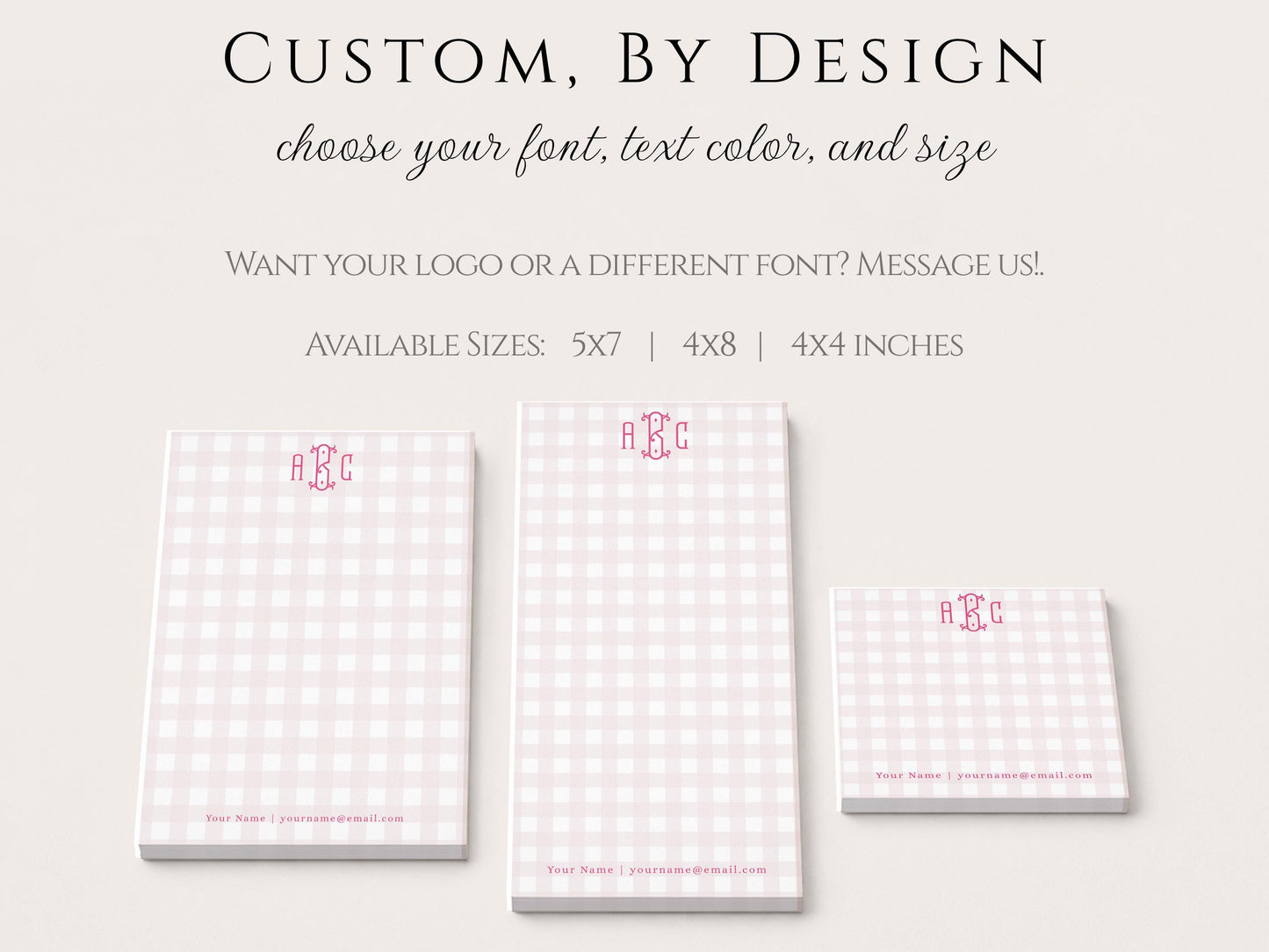 Monogram Notepad | Pink Gingham | Personalized Tearaway Notepad | Mother's Day Gift Idea