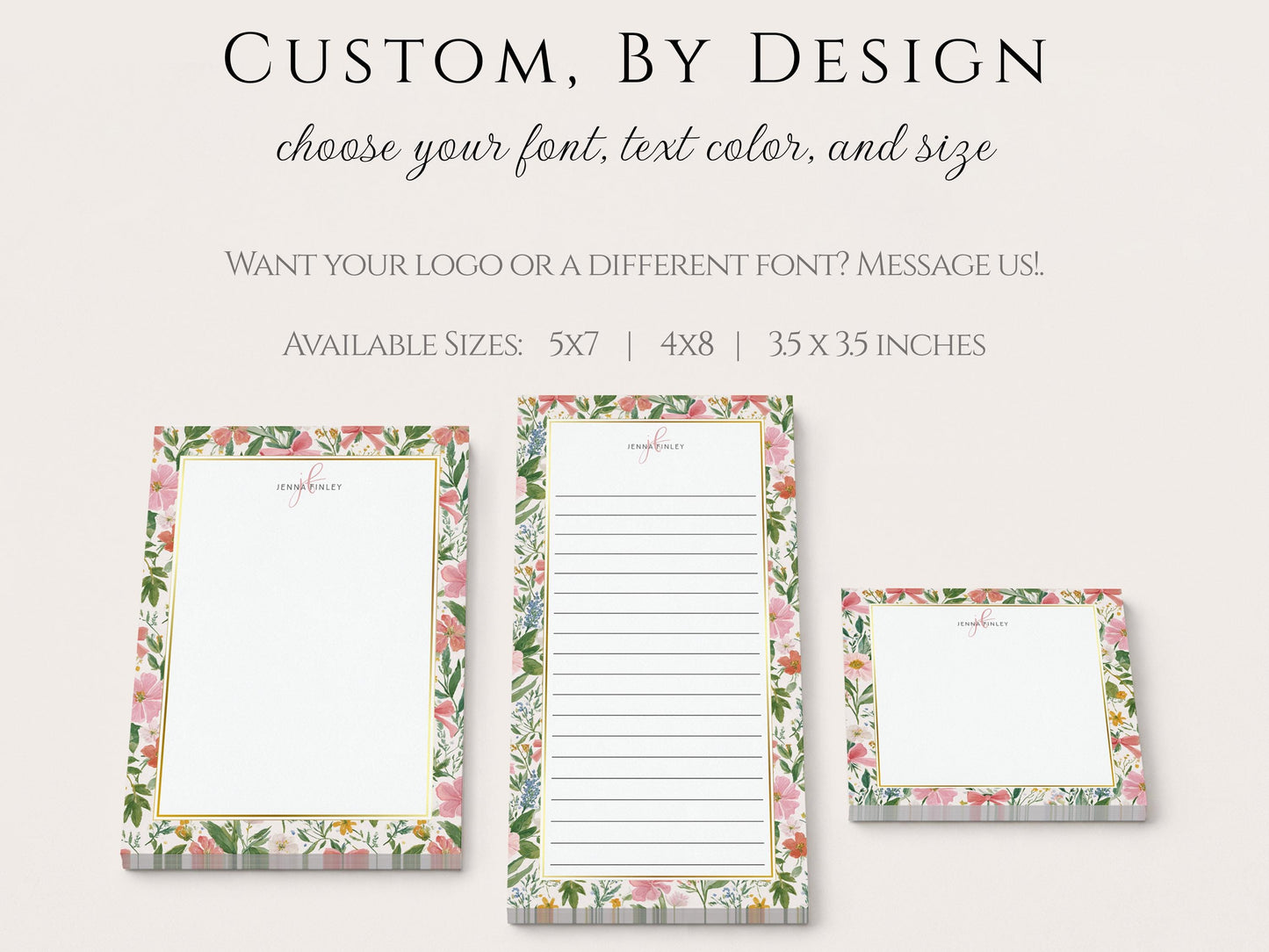 Personalized Floral Notepad | Dusty Pink Bows and Flowers | Mother's Day Gift Idea