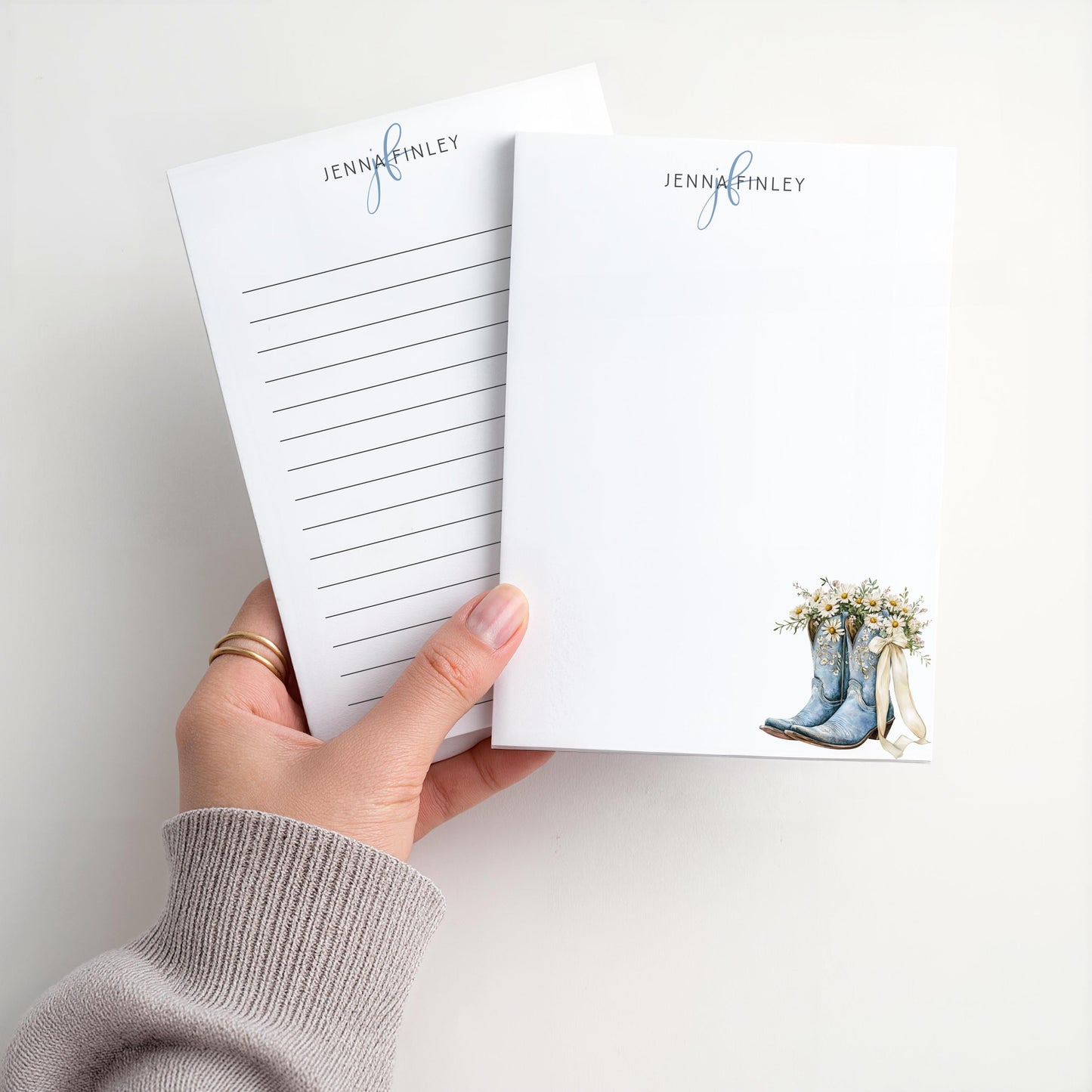 Personalized Floral Notepad | Blue Flower Cowgirl Boots | Coquette Bow & Daisies | Mother's Day Gift Idea