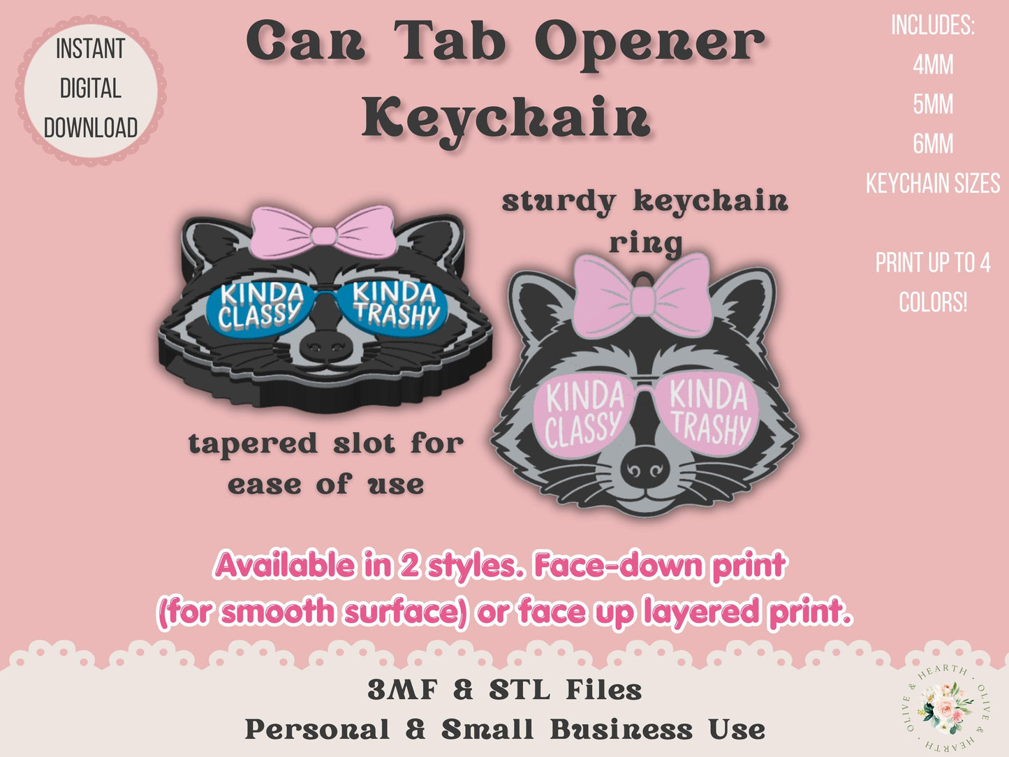 Soda Can Tab Opener Keychain 3D Printer File | Raccoon | STL 3MF | Commercial Use | Nail Saver Keychain