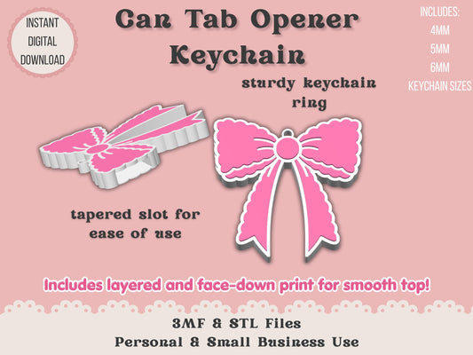 Soda Can Tab Opener Keychain 3D Printer File | Scalloped Bow | STL 3MF | Commercial Use | Nail Saver Keychain