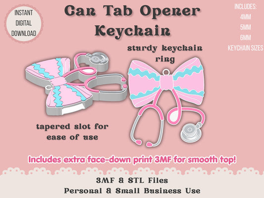 Soda Can Tab Opener Keychain 3D Printer File | Lace Bow Stethoscope | Nurse Appreciation | STL 3MF