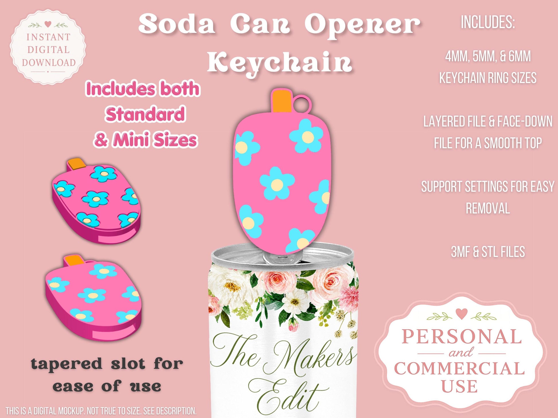 Soda Can Tab Opener Keychain 3D Printer File | Groovy Popsicle | STL 3MF | Commercial Use | Nail Saver Keychain