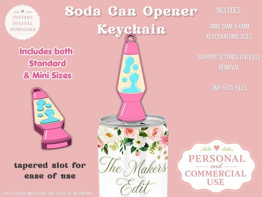 Soda Can Opener 3D Printer File | Groovy Lava Lamp STL 3MF | Commercial Use | Nail Saver Keychain | Digital Download