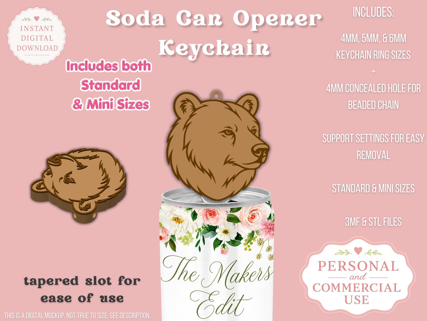 Soda Can Tab Opener Keychain 3D Printer File | Smiley Face | STL 3MF | Commercial Use | Nail Saver Keychain