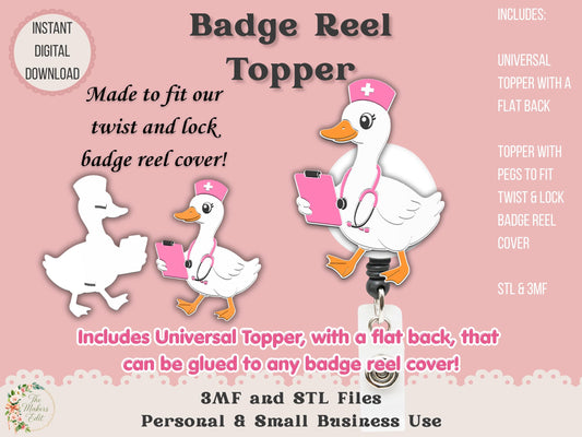 Badge Reel Topper 3D Printer File | Nurse Goose STL 3MF