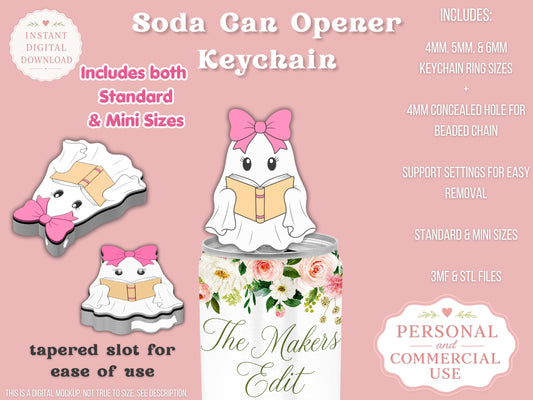 Soda Can Tab Opener Keychain 3D Printer File | Bookish Ghost | STL 3MF | Commercial Use | Nail Saver Keychain