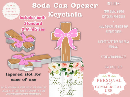 Soda Can Tab Opener Keychain 3D Printer File | Cross Coquette Bow STL 3MF | Commercial Use | Nail Saver Keychain