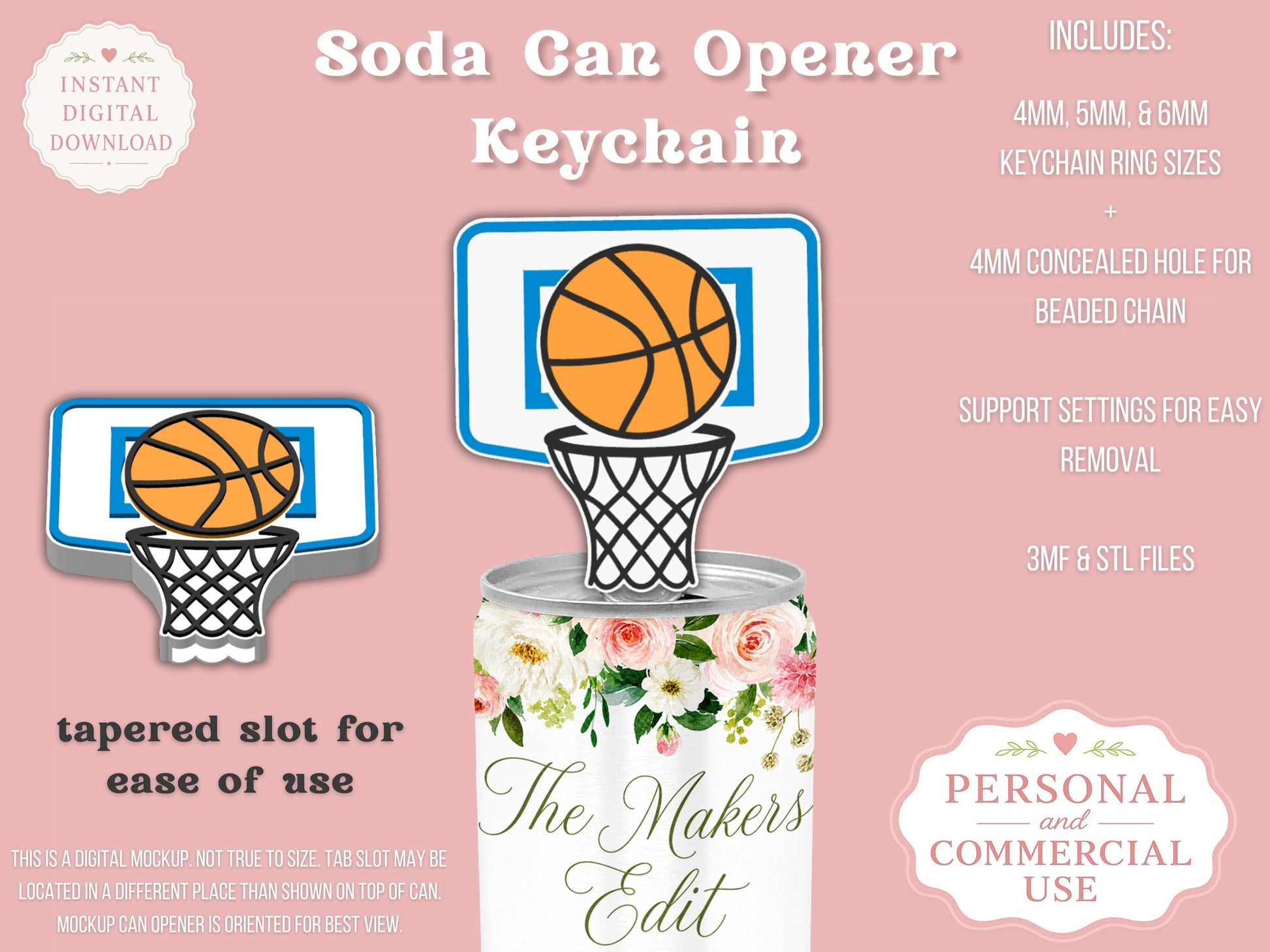 Soda Can Tab Opener 3D Printer File | Basketball Hoop STL 3MF