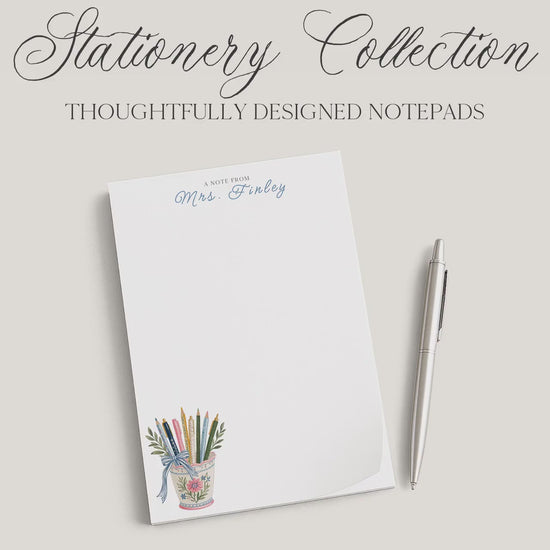 Personalized Teacher Notepad | Floral Pencil Holder