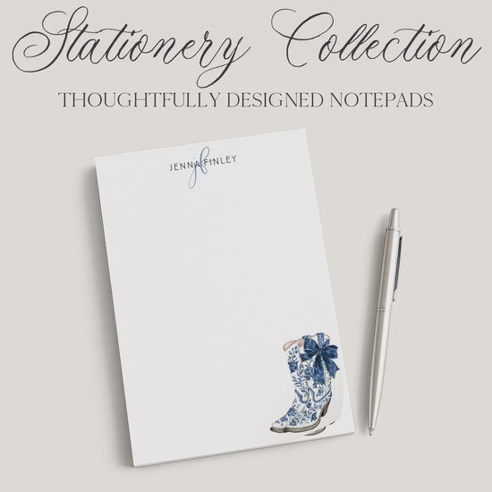 Personalized Floral Notepad | Blue Flower Cowgirl Boots | Coquette Bow | Mother's Day Gift Idea